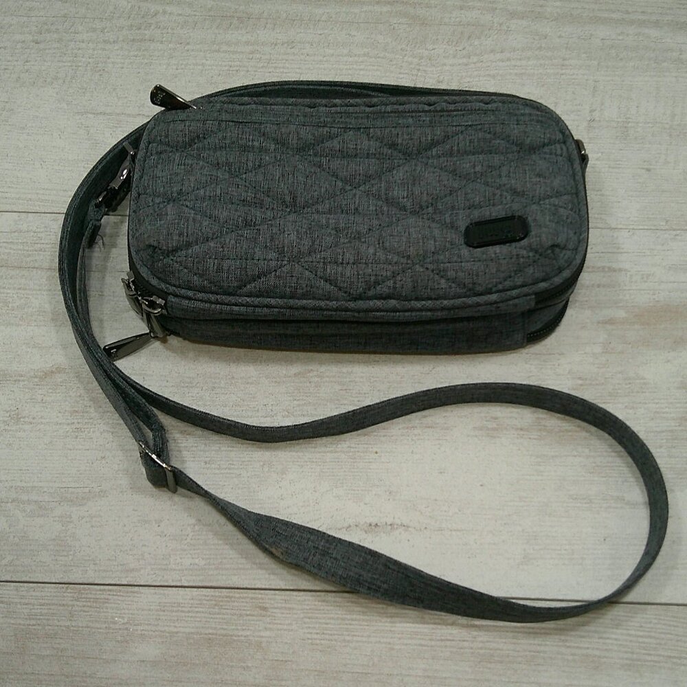 Lug Classic Gray Quilted Minimalist Zipper Close Crossbody Bag.